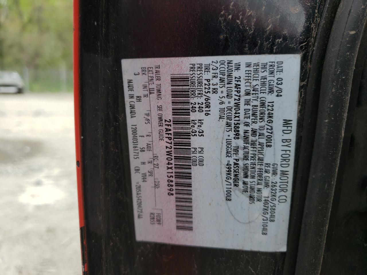 Photo 10 from auction – 2004 FORD CROWN VICT with VIN 2FAFP72W04X158898