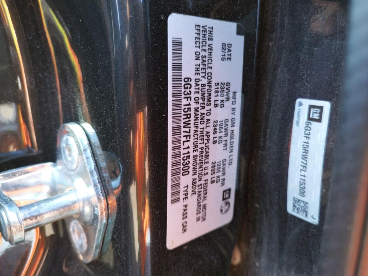 Photo 10 from auction – 2015 CHEVROLET SS with VIN 6G3F15RW7FL115300
