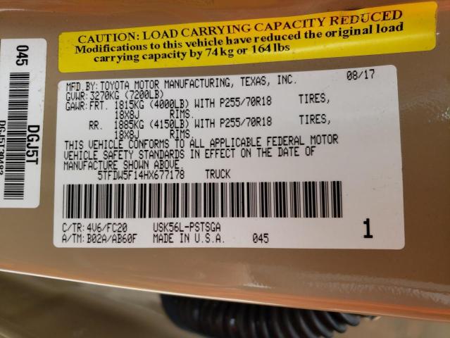 Photo 10 from auction – 2017 TOYOTA TUNDRA CRE with VIN 5TFDW5F14HX677178