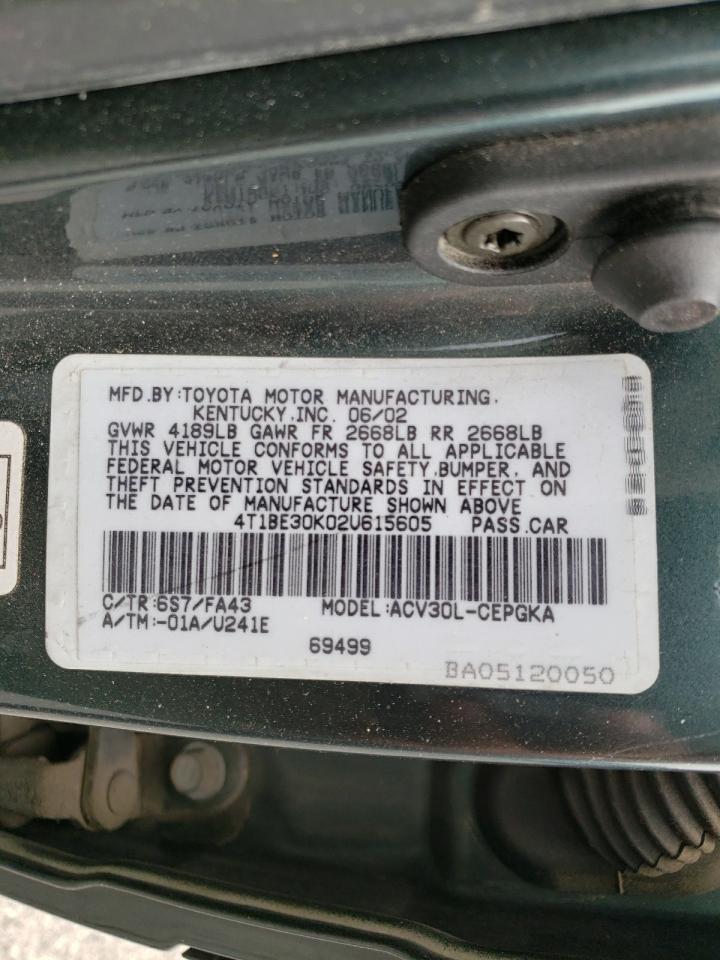 Photo 10 from auction – 2002 TOYOTA CAMRY LE with VIN 4T1BE30K02U615605