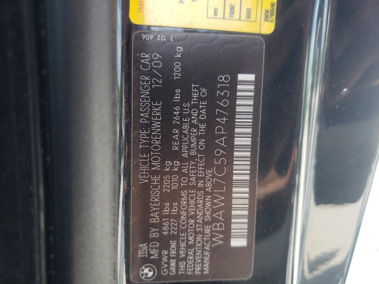 Photo 10 from auction – 2010 BMW 335 I with VIN WBAWL7C59AP476318
