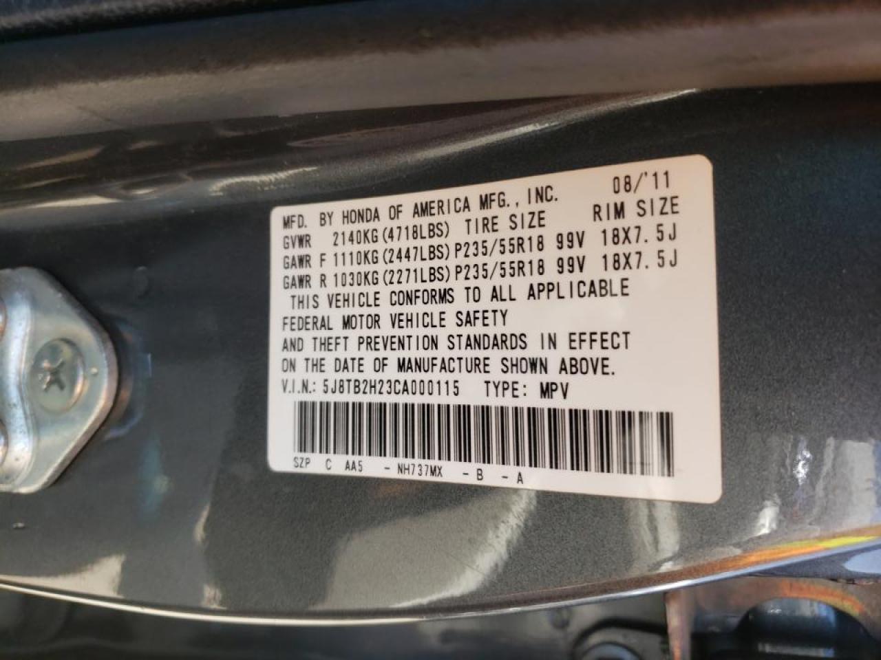 Photo 10 from auction – 2012 ACURA RDX with VIN 5J8TB2H23CA000115