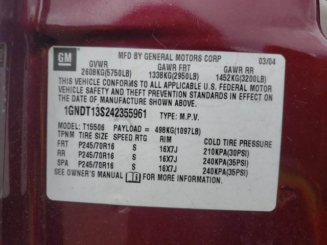 Photo 10 from auction – 2004 CHEVROLET TRAILBLAZE with VIN 1GNDT13S242355961