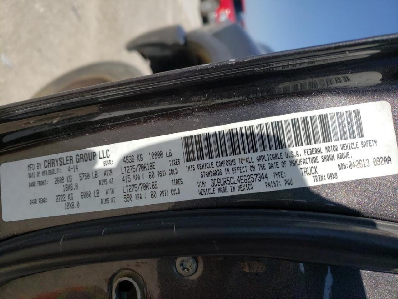 Photo 10 from auction – 2014 RAM 2500 ST with VIN 3C6UR5CL4EG257344