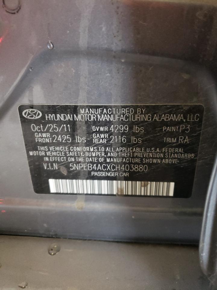 Photo 10 from auction – 2012 HYUNDAI SONATA GLS with VIN 5NPEB4ACXCH403880