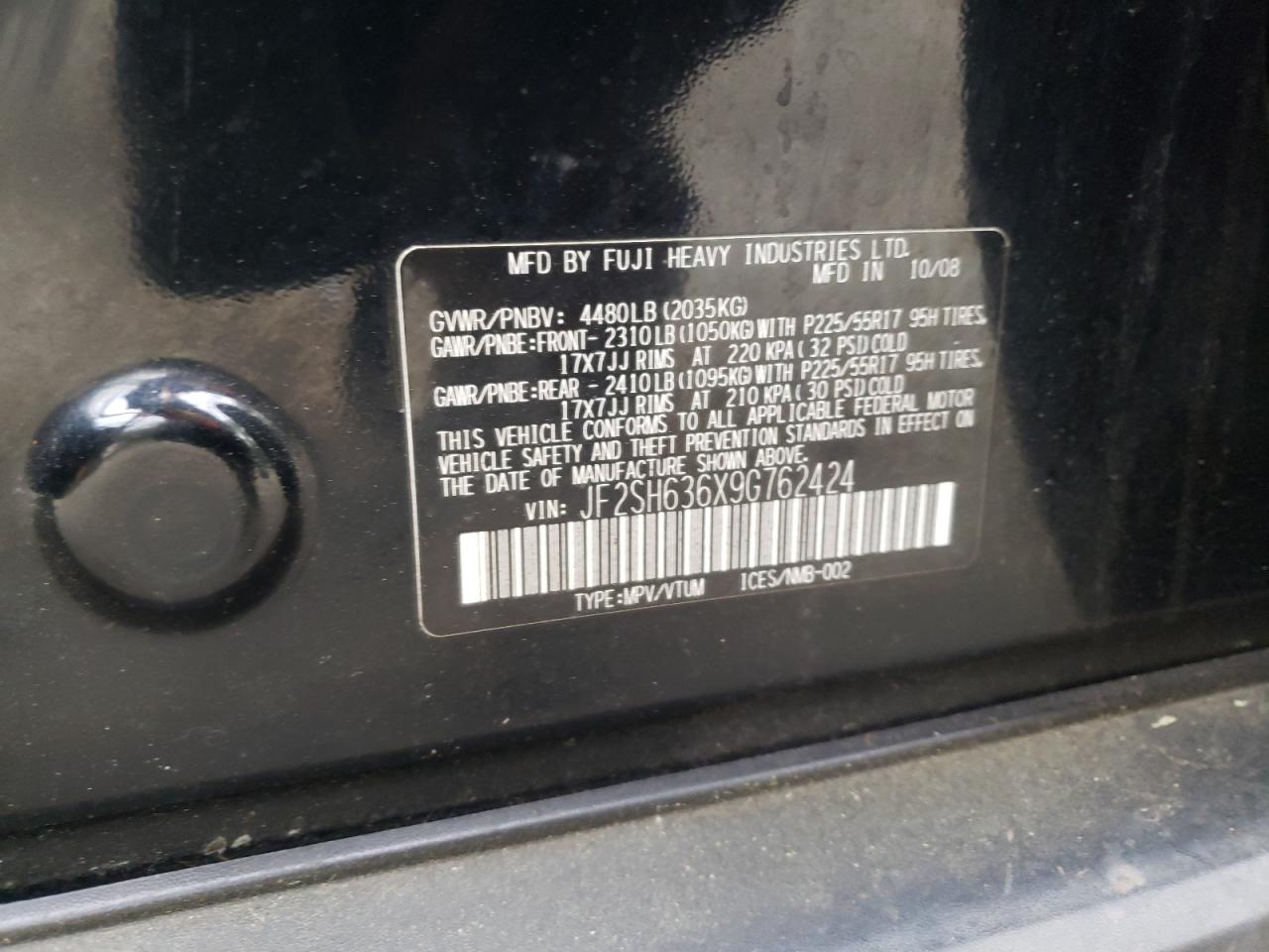 Photo 10 from auction – 2009 SUBARU FORESTER 2 with VIN JF2SH636X9G762424