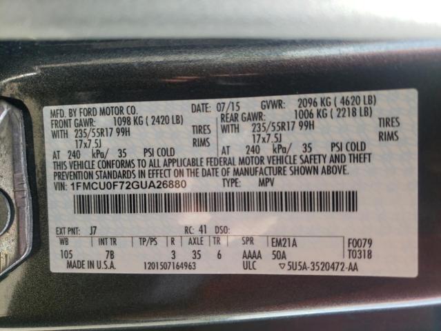 Photo 10 from auction – 2016 FORD ESCAPE S with VIN 1FMCU0F72GUA26880