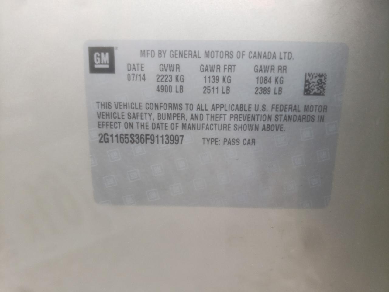 Photo 10 from auction – 2015 CHEVROLET IMPALA LTZ with VIN 2G1165S36F9113997