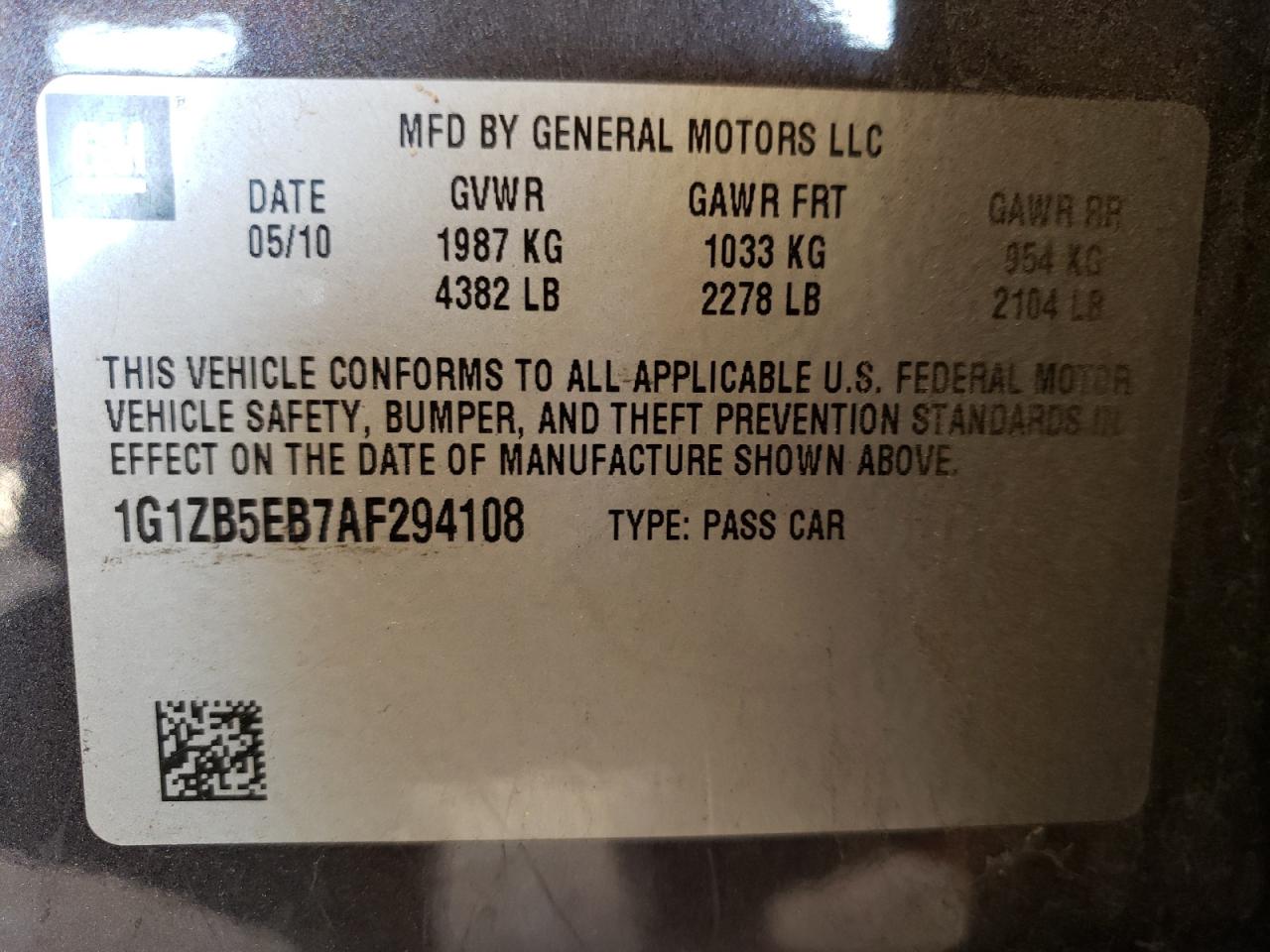 Photo 10 from auction – 2010 CHEVROLET MALIBU LS with VIN 1G1ZB5EB7AF294108