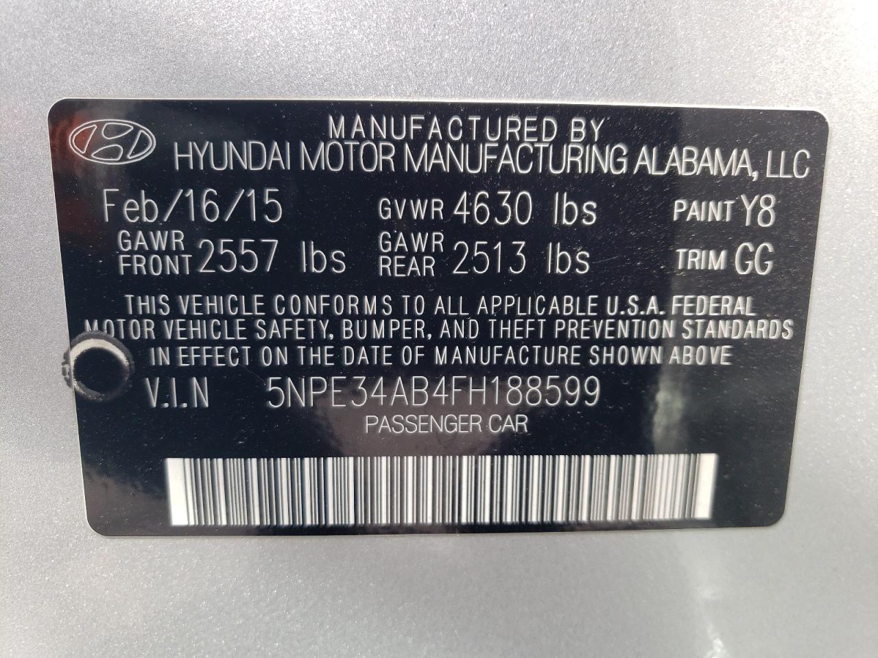 Photo 10 from auction – 2015 HYUNDAI SONATA SPO with VIN 5NPE34AB4FH188599