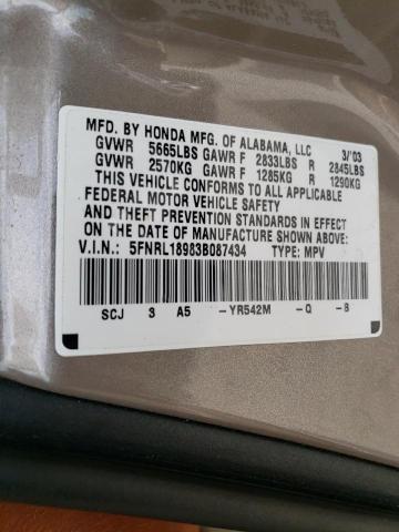 Photo 10 from auction – 2003 HONDA ODYSSEY EX with VIN 5FNRL18983B087434