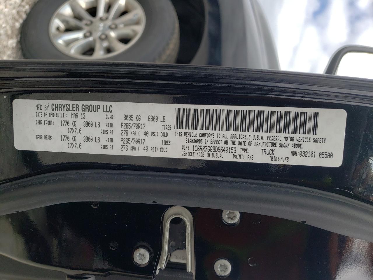 Photo 10 from auction – 2013 RAM 1500 SLT with VIN 1C6RR7GG9DS640153