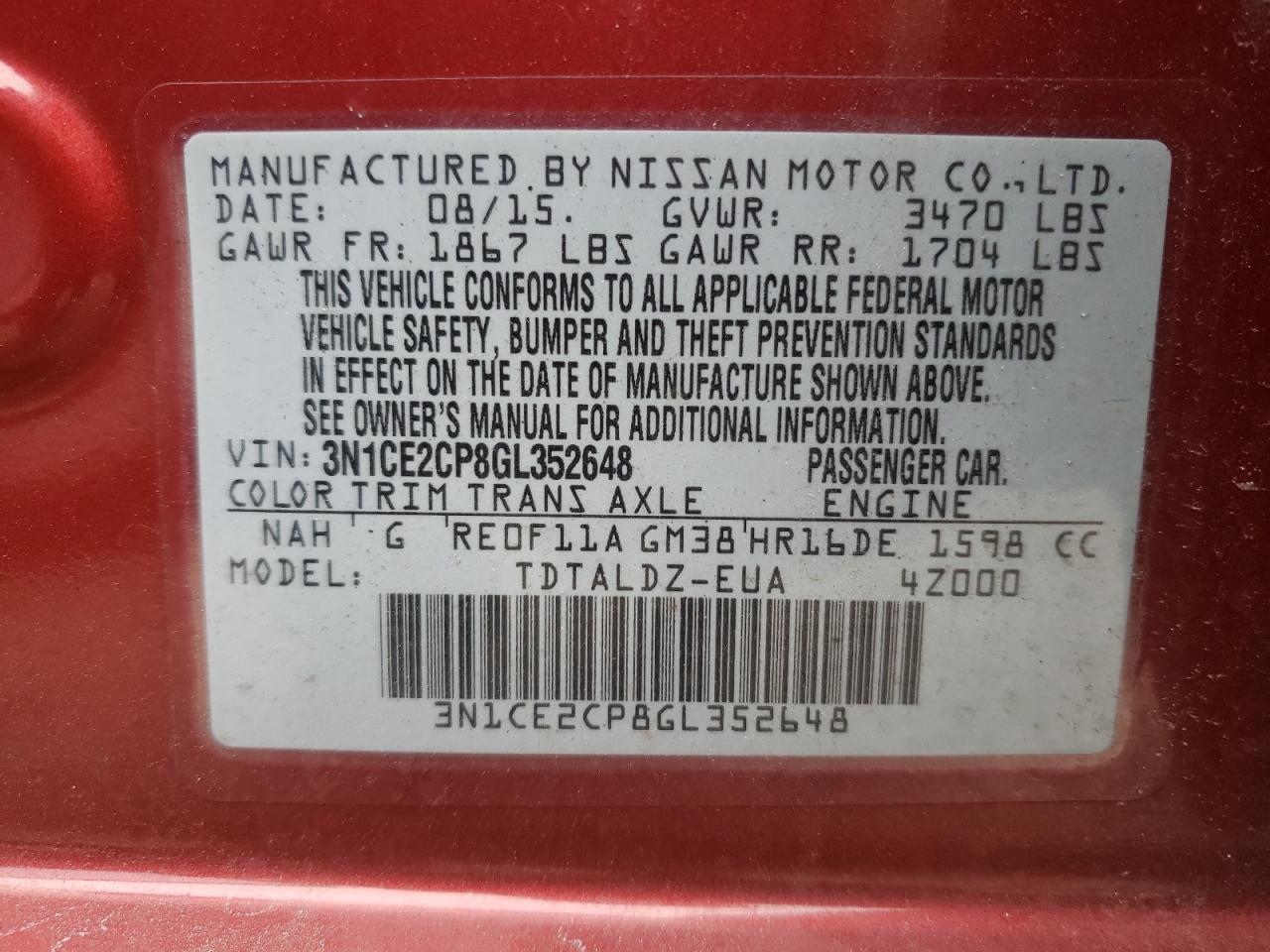 Photo 10 from auction – 2016 NISSAN VERSA NOTE with VIN 3N1CE2CP8GL352648