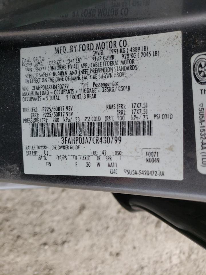 Photo 10 from auction – 2012 FORD FUSION SEL with VIN 3FAHP0JA7CR430799