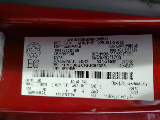 Photo 10 from auction – 2016 FORD ESCAPE SE with VIN 1FMCU0GX1GUC69398