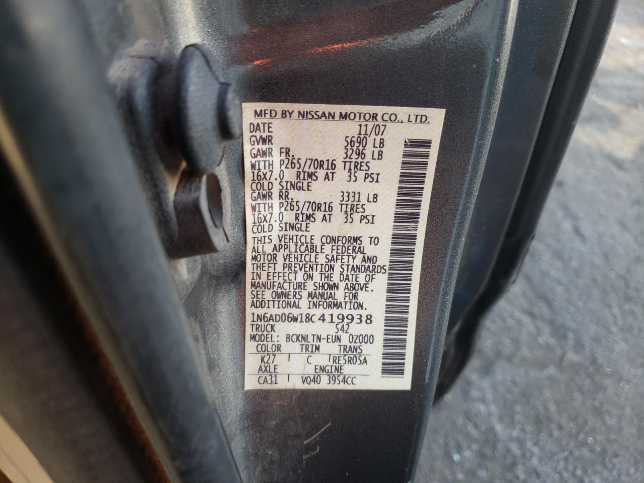 Photo 10 from auction – 2008 NISSAN FRONTIER K with VIN 1N6AD06W18C419938