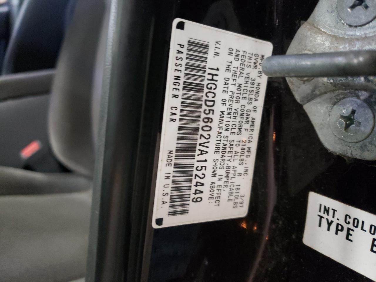 Photo 10 from auction – 1997 HONDA ACCORD SE with VIN 1HGCD5602VA152449