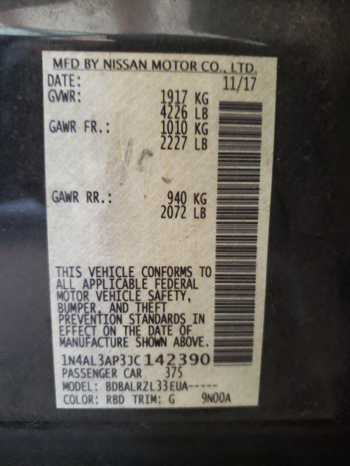 Photo 10 from auction – 2018 NISSAN ALTIMA 2.5 with VIN 1N4AL3AP3JC142390