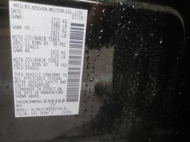 Photo 10 from auction – 2019 NISSAN PATHFINDER with VIN 5N1DR2MM4KC648468