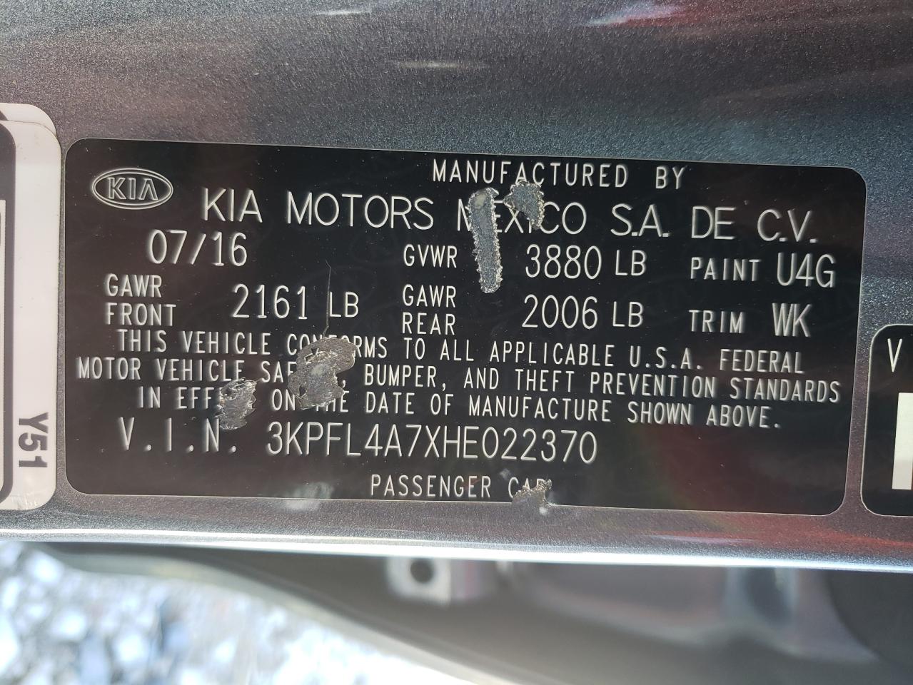Photo 19 from auction – 2017 KIA FORTE LX with VIN 3KPFL4A7XHE022370