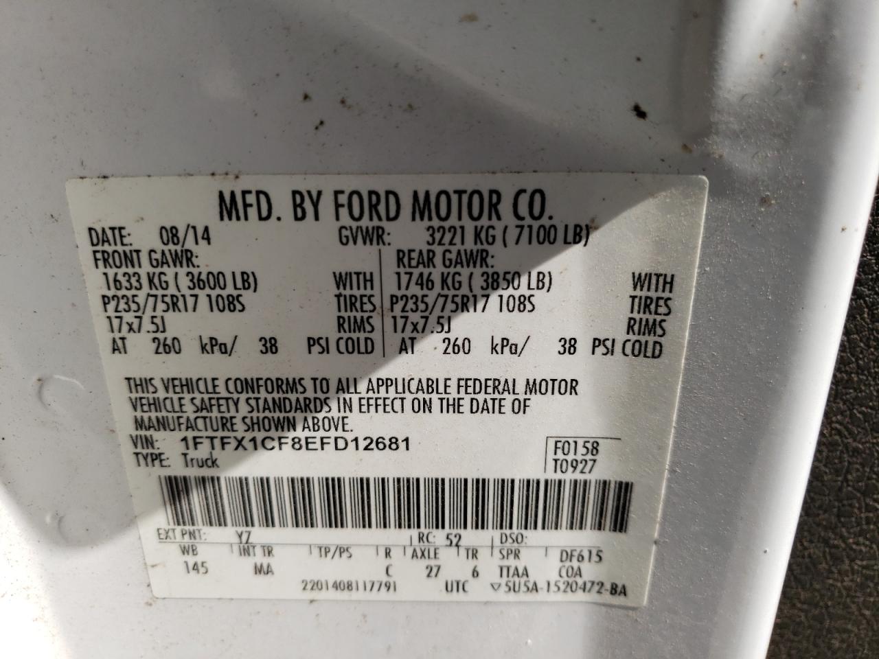 Foto 10 de la subasta – 2014 FORD F150 SUPER con VIN 1FTFX1CF8EFD12681