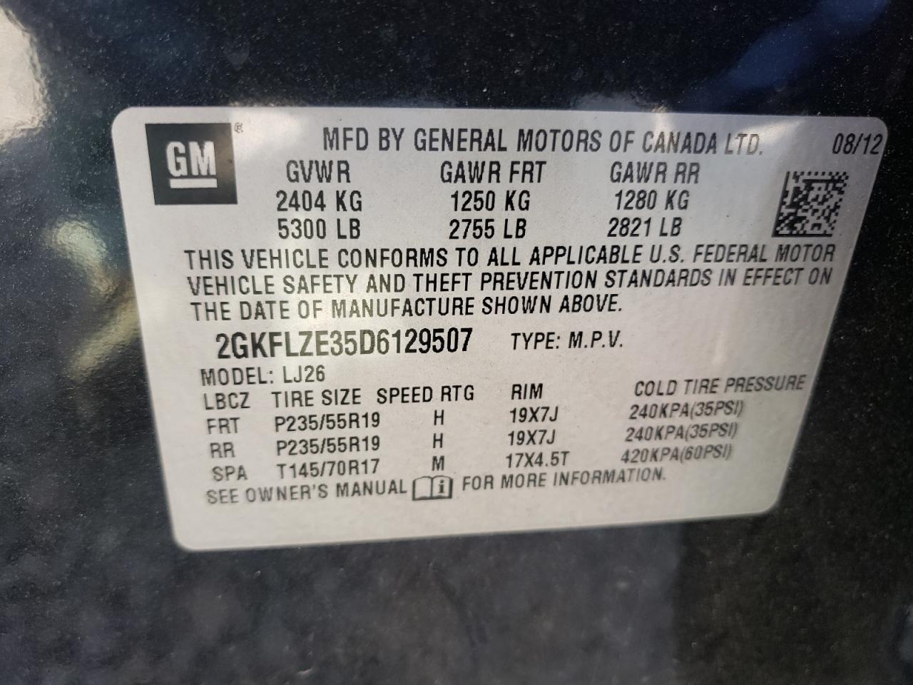 Photo 10 from auction – 2013 GMC TERRAIN DE with VIN 2GKFLZE35D6129507