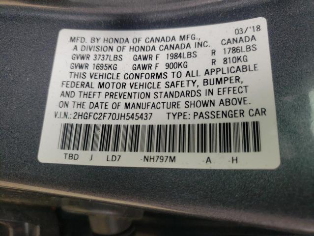 Photo 10 from auction – 2018 HONDA CIVIC with VIN 2HGFC2F70JH545437