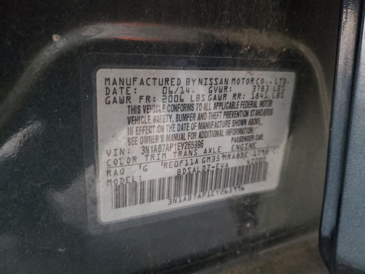 Photo 10 from auction – 2014 NISSAN SENTRA S with VIN 3N1AB7AP1EY265996