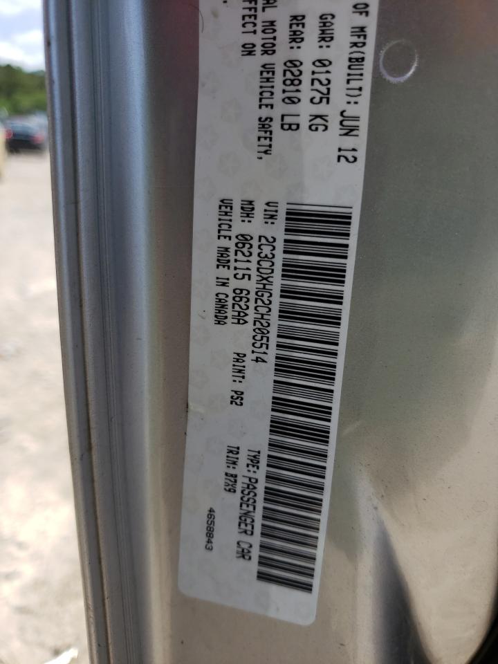 Photo 10 from auction – 2012 DODGE CHARGER SX with VIN 2C3CDXHG2CH205514