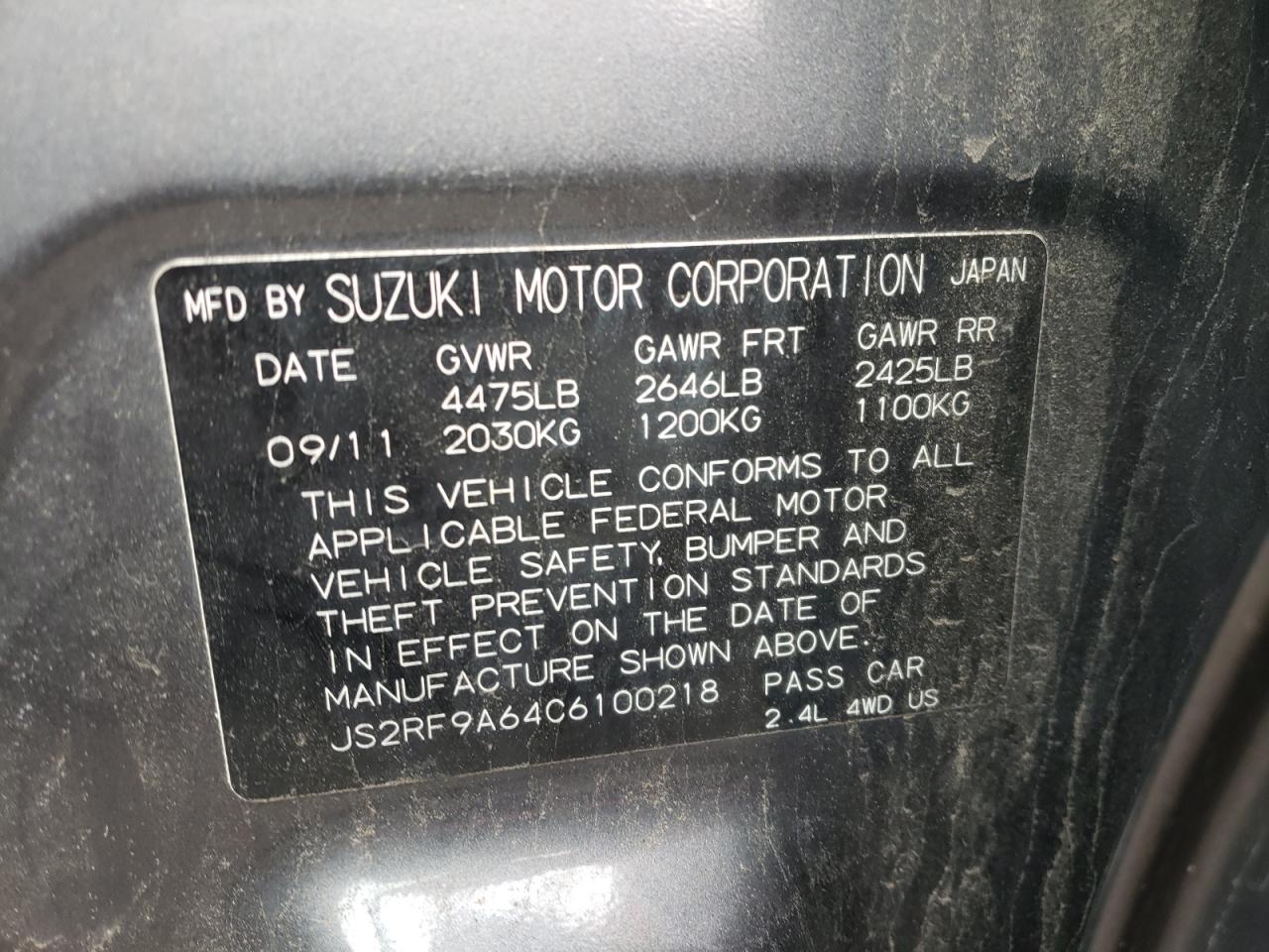 Photo 10 from auction – 2012 SUZUKI KIZASHI SP with VIN JS2RF9A64C6100218