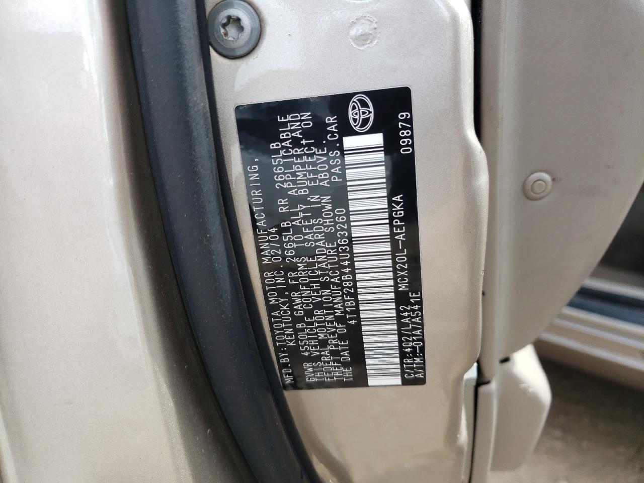 Photo 10 from auction – 2004 TOYOTA AVALON XL with VIN 4T1BF28B44U363260