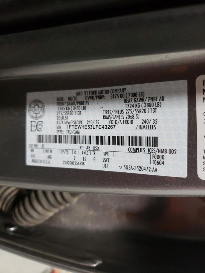 Photo 10 from auction – 2020 FORD F150 SUPER with VIN 1FTEW1E53LFC43267