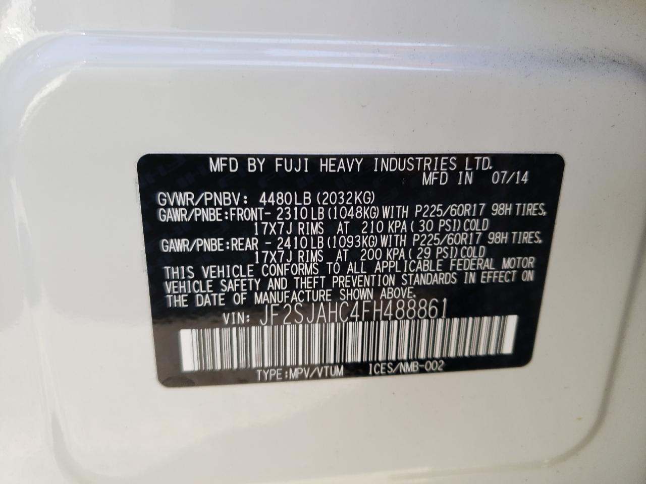 Photo 10 from auction – 2015 SUBARU FORESTER 2 with VIN JF2SJAHC4FH488861