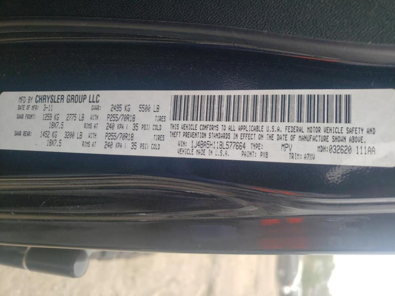 Photo 10 from auction – 2011 JEEP WRANGLER U with VIN 1J4BA5H11BL577664