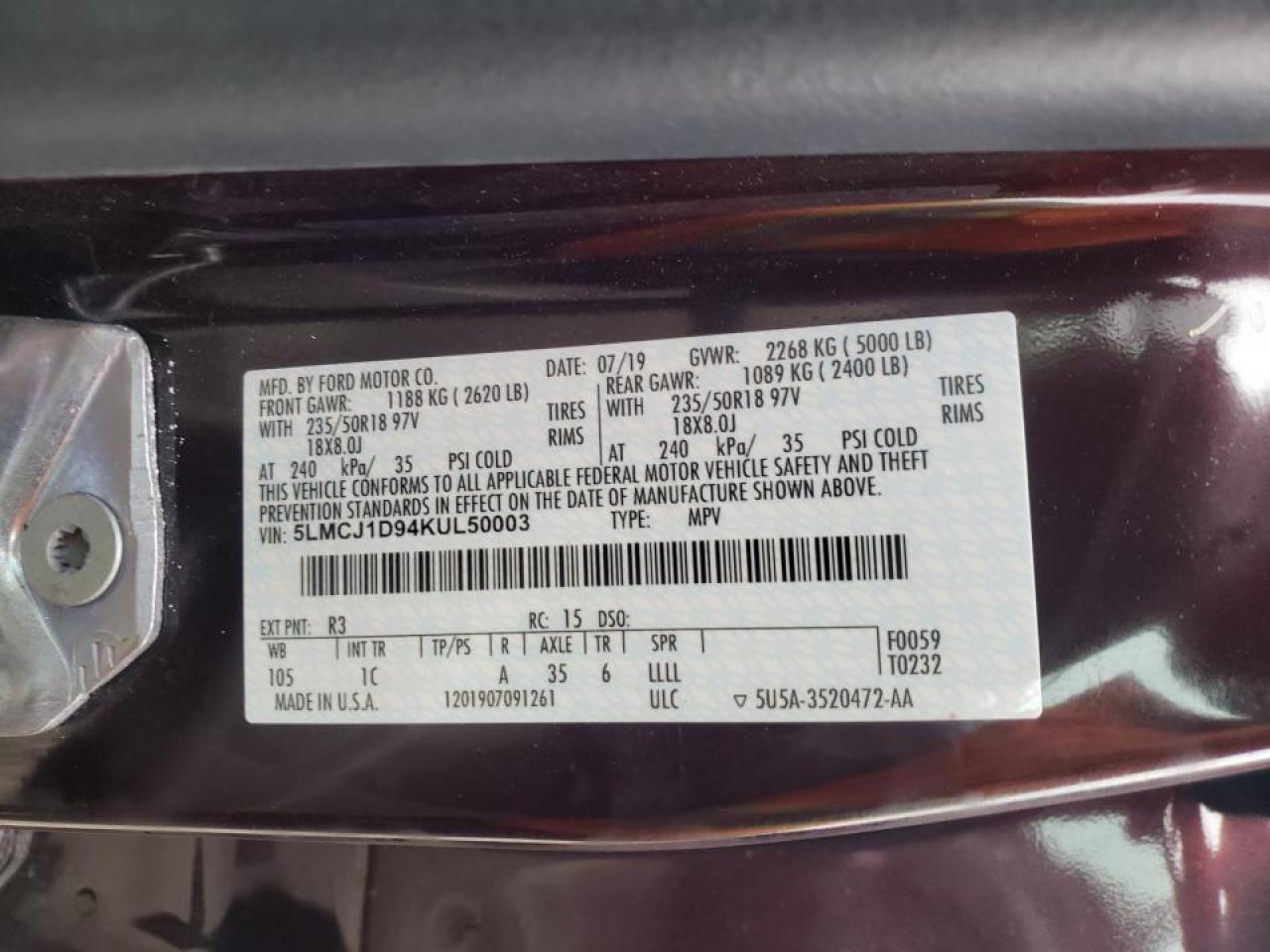 Photo 10 from auction – 2019 LINCOLN MKC with VIN 5LMCJ1D94KUL50003