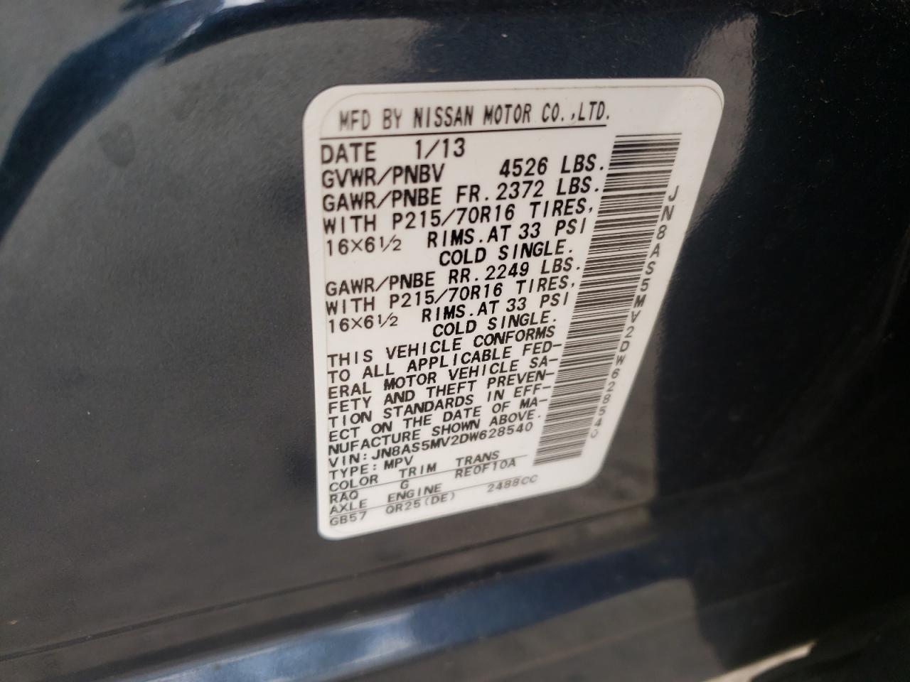 Photo 10 from auction – 2013 NISSAN ROGUE S with VIN JN8AS5MV2DW628540