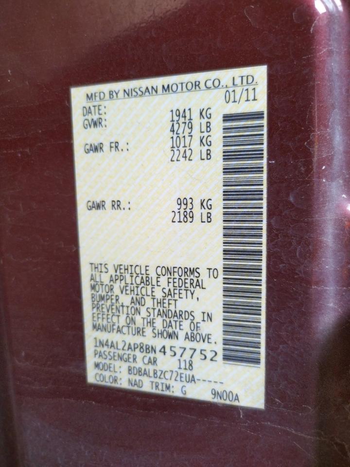 Photo 10 from auction – 2011 NISSAN ALTIMA BAS with VIN 1N4AL2AP8BN457752