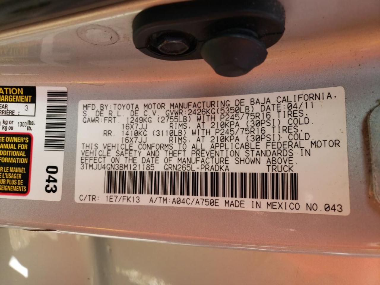 Photo 10 from auction – 2011 TOYOTA TACOMA DOU with VIN 3TMJU4GN3BM121185