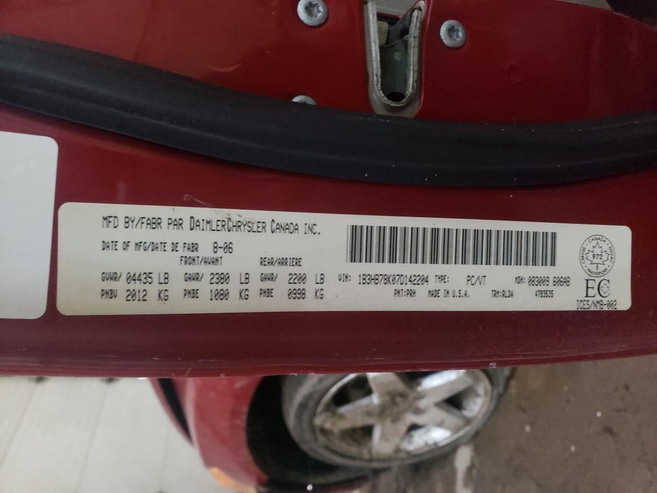 Photo 10 from auction – 2007 DODGE CALIBER R/ with VIN 1B3HB78K07D142204