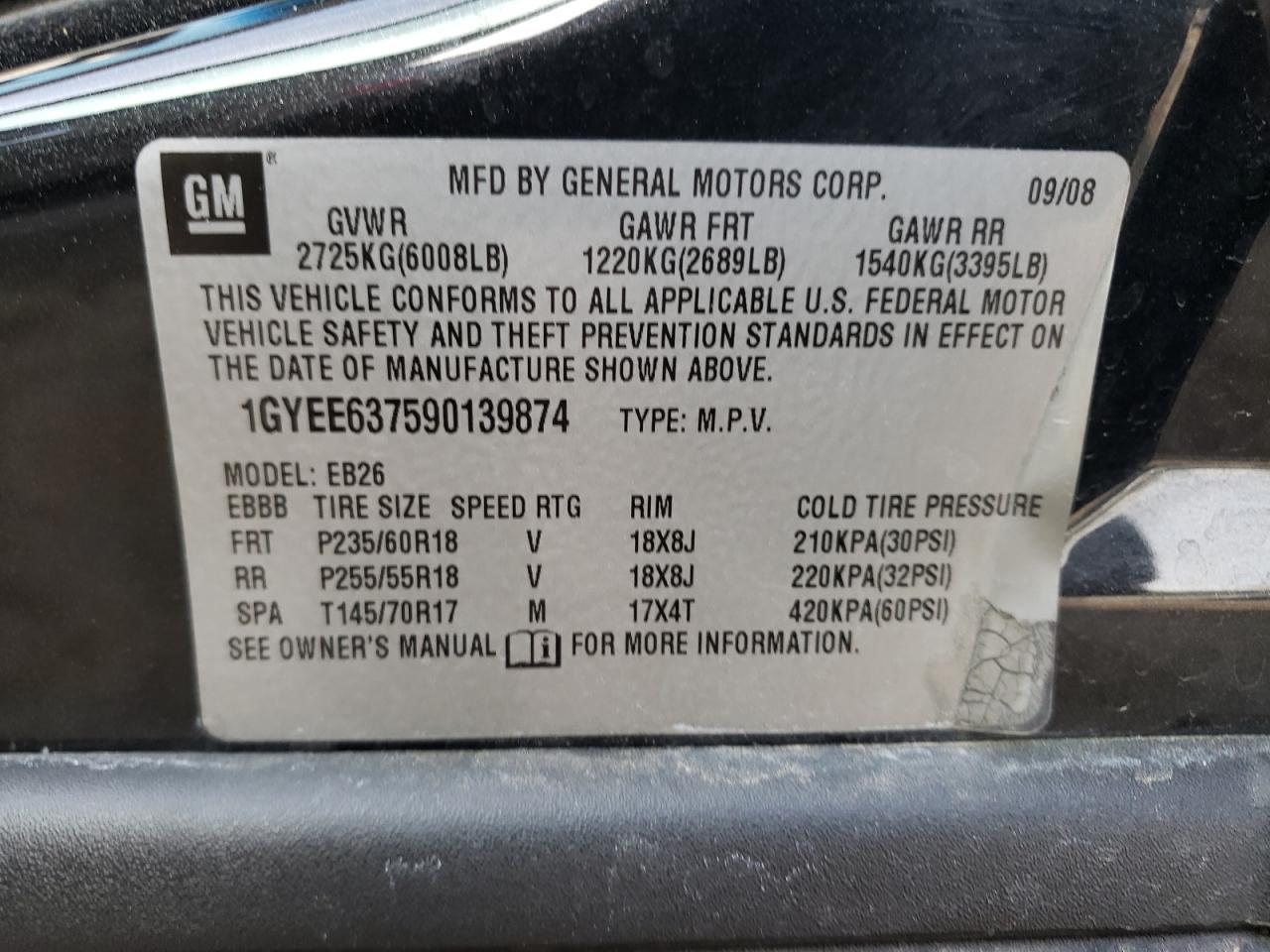 Photo 10 from auction – 2009 CADILLAC SRX with VIN 1GYEE637590139874