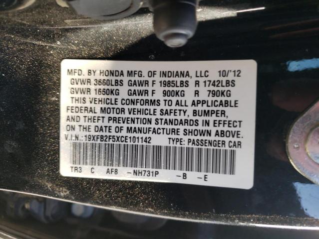 Photo 10 from auction – 2012 HONDA CIVIC LX with VIN 19XFB2F5XCE101142
