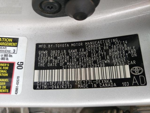 Photo 10 from auction – 2015 TOYOTA COROLLA L with VIN 2T1BURHE3FC329498