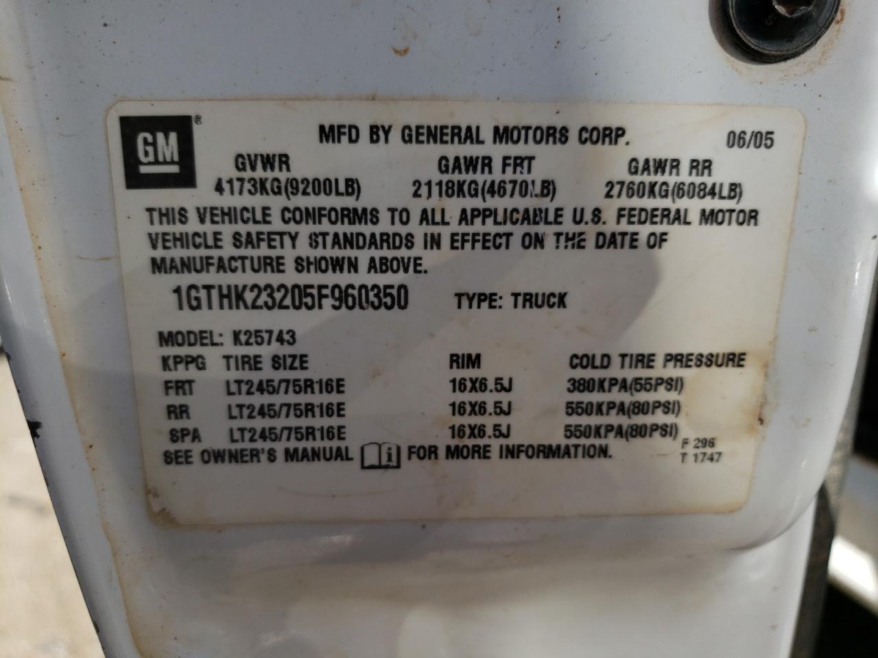 Photo 10 from auction – 2005 GMC SIERRA K25 with VIN 1GTHK23205F960350