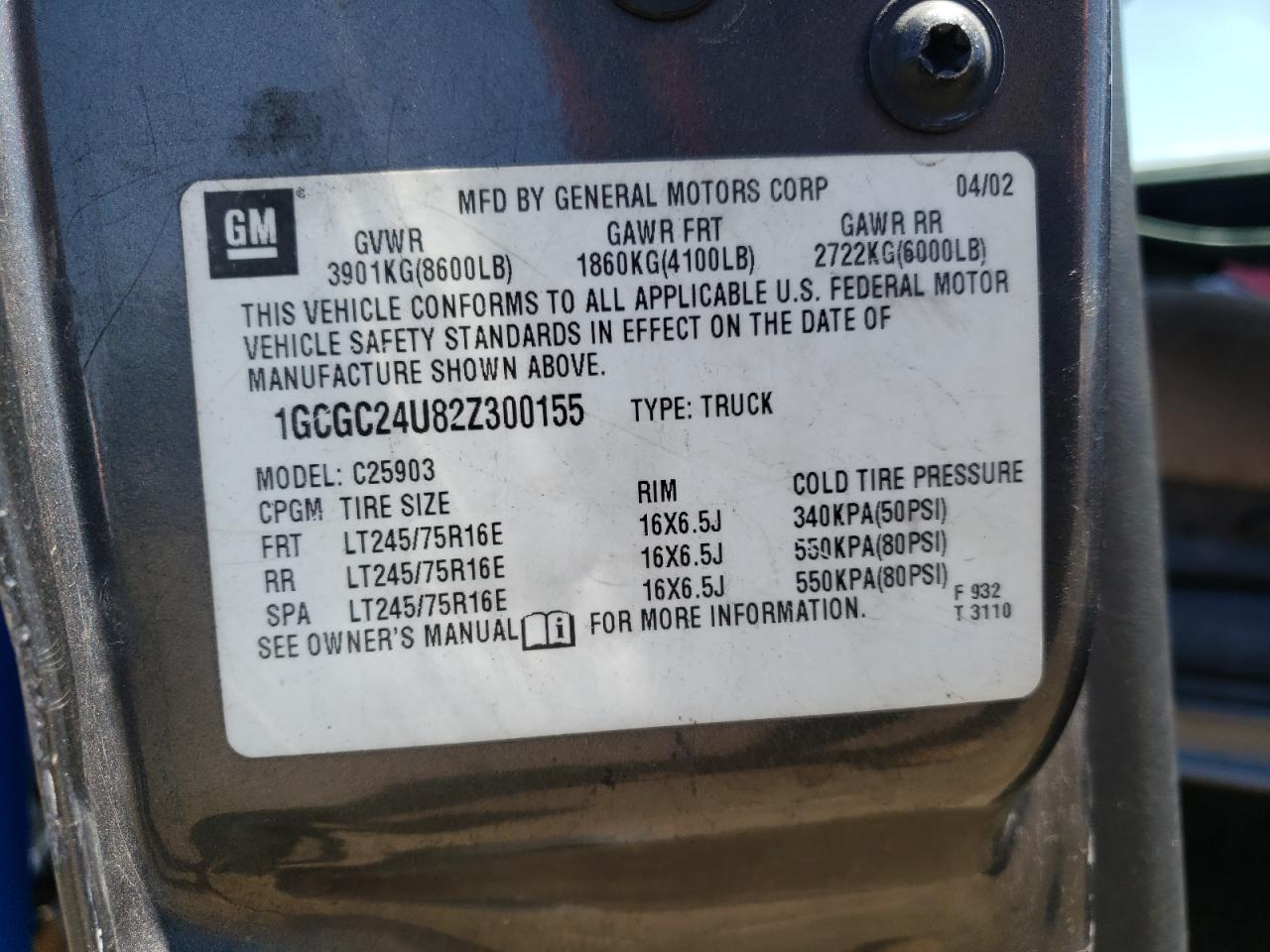 Photo 10 from auction – 2002 CHEVROLET SILVERADO with VIN 1GCGC24U82Z300155