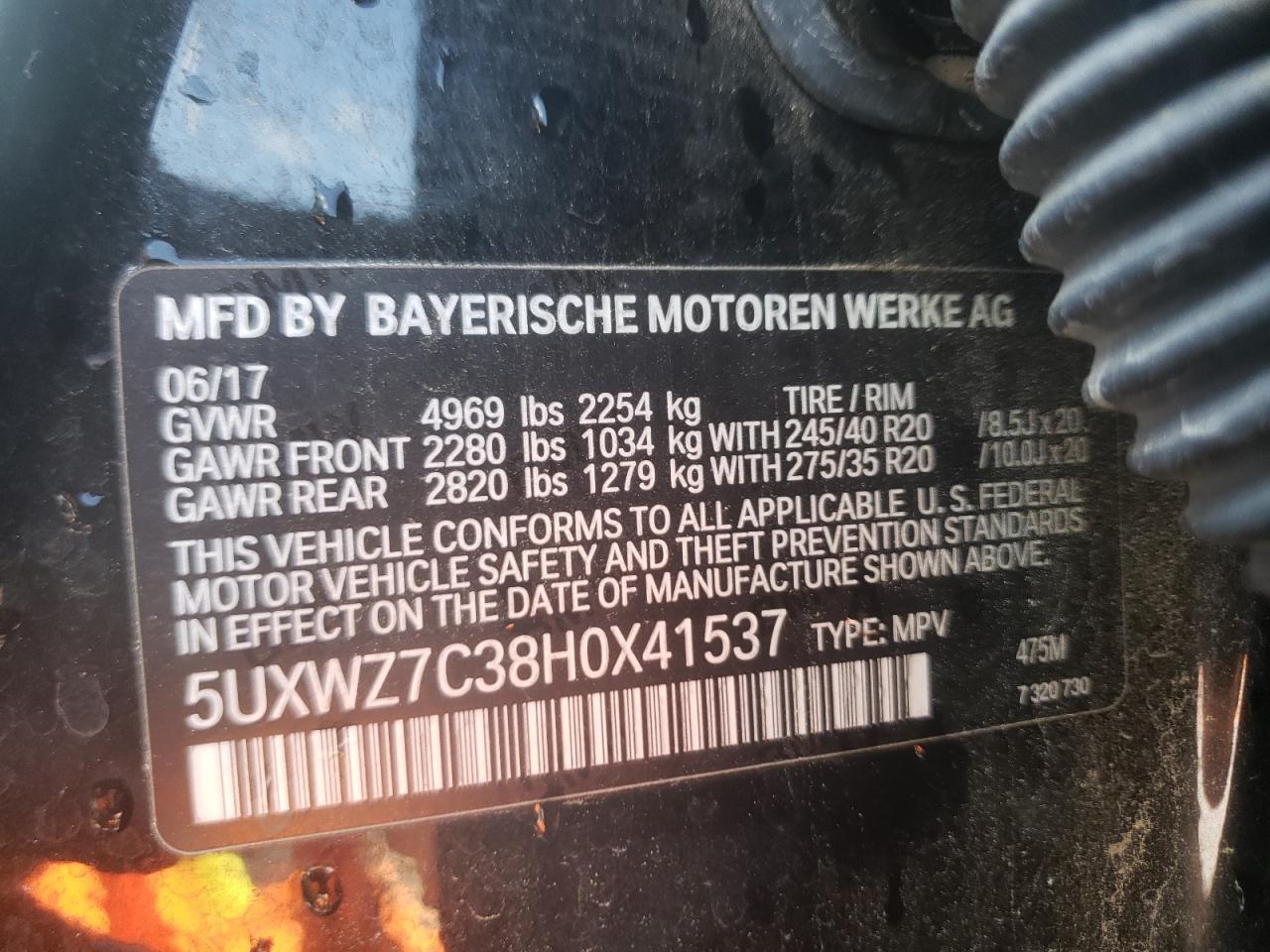 Photo 10 from auction – 2017 BMW X3 SDRIVE2 with VIN 5UXWZ7C38H0X41537