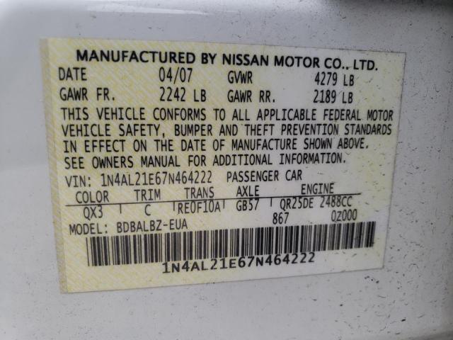 Photo 10 from auction – 2007 NISSAN ALTIMA 2.5 with VIN 1N4AL21E67N464222