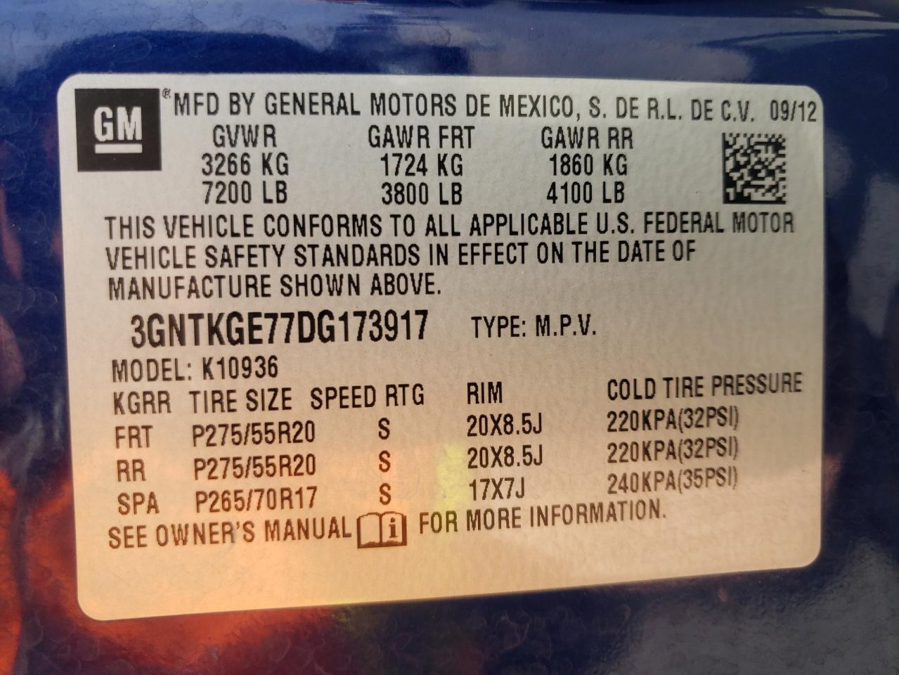 Photo 10 from auction – 2013 CHEVROLET AVALANCHE with VIN 3GNTKGE77DG173917