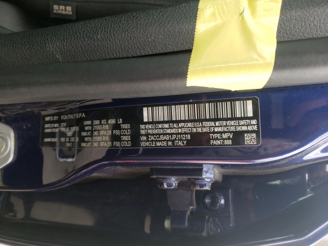Photo 10 from auction – 2018 JEEP RENEGADE S with VIN ZACCJBAB1JPJ11218