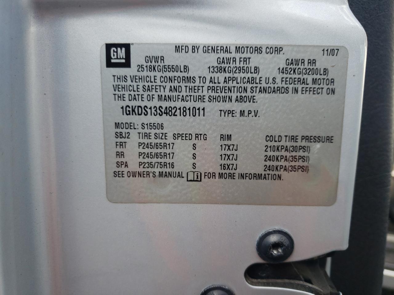 Photo 10 from auction – 2008 GMC ENVOY with VIN 1GKDS13S482181011