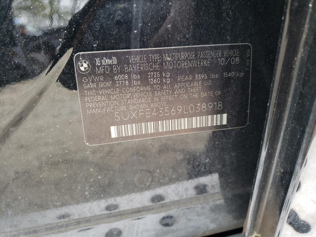 Photo 10 from auction – 2009 BMW X5 XDRIVE3 with VIN 5UXFE43569L038918